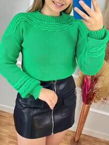 Women Knit Tops - Green - View 2