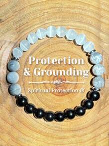 1入組楓葉貓眼石天然石手鐲，帶來好運、財富和健康，男女皆宜的完美禮物 - 彩色 - 查看 9