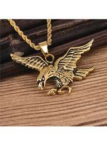 1件獨特而大膽的鷹展翅吊墜配4mm扭繩項鍊，禮盒包裝，適合送禮給您的伴侶或戴於約會、派對、旅行和日常穿著中 - 霸氣雄鷹展翅吊墜4mm麻花項鍊 - 查看 9