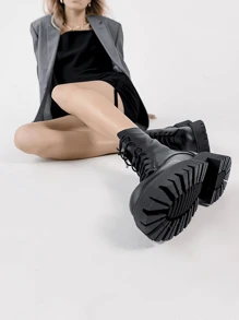 Womens Fashion Ankle Boots,Unisex Boots Black Womens Low Heel Military Boots,Front Lace Up,Chunky Heel Thick Sole,Casual Anti-slip Design,Womens New Retro Combat Boots Thick Bottom Biker Boots Mid Calf Boots Work Boots Womens Short Boots - Negro - Ver 6