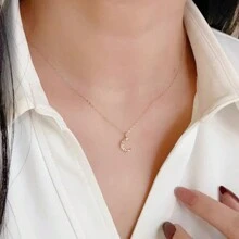 1pc S925 Silver Gold-Plated Wrinkle Moon Pendant Necklace For Women, Fashionable Minimalist Wavy Moon Pendant Choker, Great Gift For Girlfriend