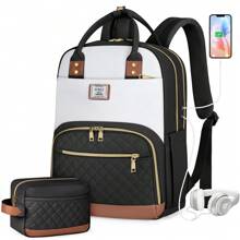 Mochila para mujer de 15.6 pulgadas para portátil, mochila de trabajo y negocios, mochila impermeable para computadora, universidad y viajes, mochila de enfermera, mochila casual de 2 piezas para la escuela y el día a día - Negro - Ver 1
