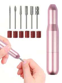Electric Nail Drill - Electric Nail File, USB Powered, 6pcs Nail Drill Bits, Suitable For Home Or Nail Salon Use, Portable Mini Electric Manicure Polishing Pen - Pink - View 2