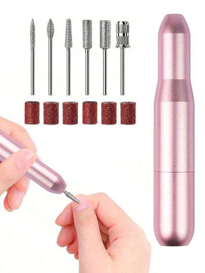 Electric Nail Drill - Electric Nail File, USB Powered, 6pcs Nail Drill Bits, Suitable For Home Or Nail Salon Use, Portable Mini Electric Manicure Polishing Pen
