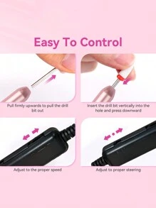 Electric Nail Drill - Electric Nail File, USB Powered, 6pcs Nail Drill Bits, Suitable For Home Or Nail Salon Use, Portable Mini Electric Manicure Polishing Pen - Pink - View 8