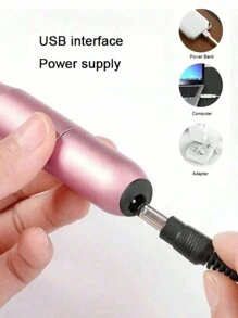 Electric Nail Drill - Electric Nail File, USB Powered, 6pcs Nail Drill Bits, Suitable For Home Or Nail Salon Use, Portable Mini Electric Manicure Polishing Pen - Pink - View 4