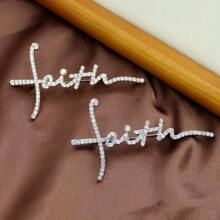 1pc Rhinestone "Faith" Letter Brooch, Suitable For Daily Outfit