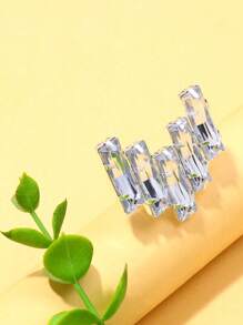 STONEFANS 1pc Silver Square Finger Ring, Cocktail Party Jewelry, White Crystal Ring, Party Accessory