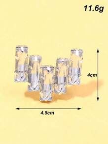 STONEFANS 1pc Silver Square Finger Ring, Cocktail Party Jewelry, White Crystal Ring, Party Accessory