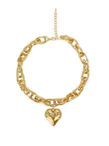 1pc Unique Niche Hiphop Street-Style Chain Heart Pendant Necklace, Clavicle Chain, Party Gift