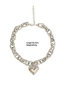 1pc Unique Niche Hiphop Street-Style Chain Heart Pendant Necklace, Clavicle Chain, Party Gift