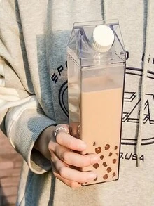 1個大容量牛奶盒形狀透明水瓶，便攜透明方形水瓶，適用於家庭廚房、戶外運動、露營、健身房鍛煉等 - 無色 - 查看 1