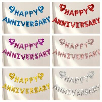 18 件周年快乐套装周年快乐爱心铝膜气球适用于周年纪念日室内外装饰，营造周年纪念氛围，圣诞节