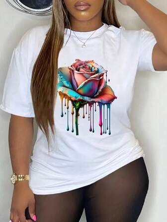 Plus Size Women's Short T-Shirt For Summer