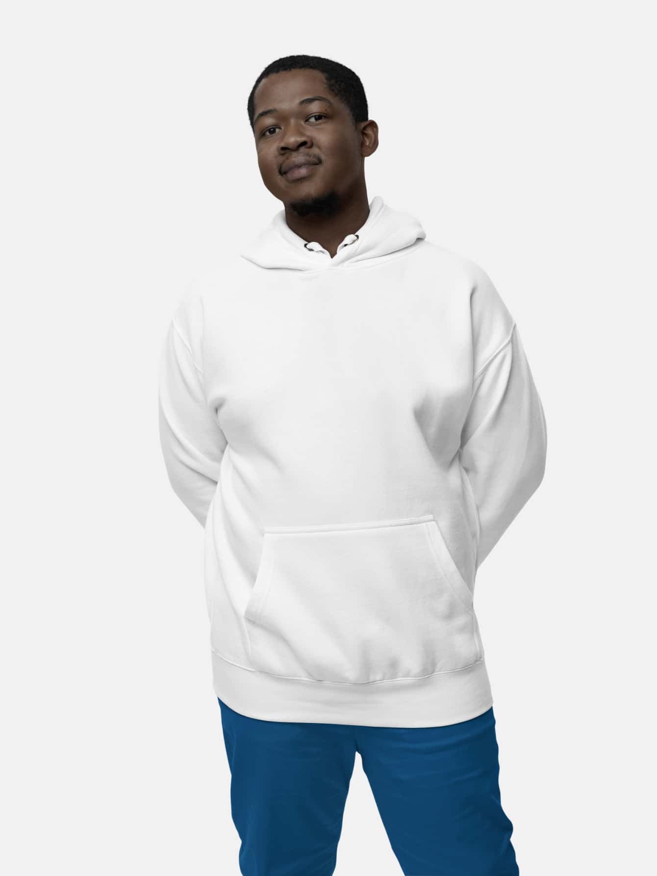 Kangaroo Sweatshirt With Hood And Pocket Men's Black/White Cotton Made Comfortable And Warm Coat - 白色 - 查看 1