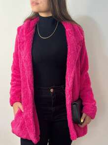 Casaco Teddy Inverno Feminino Longo Com Forro Pelúcia Blusa Feminina - Pink - Visão 8