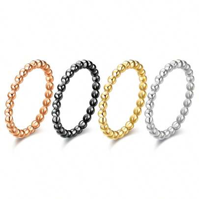 2毫米钛钢可叠戴戒指，女士简约玫瑰金银色黑色珠子戒指，低过敏性，美国尺码5-12