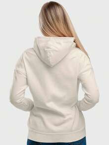Feminine Fé Flannel Kangaroo Sweatshirt With Pocket And Hood - Màu be - Xem 2