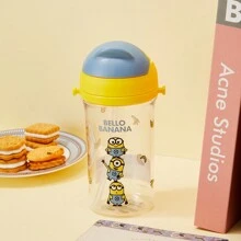 Miniso Collection Plastic Water Bottle With Straw And Shoulder Strap (400mL) - Yellow - View 3