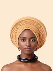 1件优雅重工闪光面料多层可调节头巾帽穆斯林非洲帽，适合日常佩戴、婚礼和派对、睡眠时佩戴。 - 彩色 - 查看 27