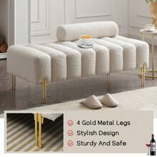 53.2" Modern Loveseat Sofa Couch, Upholstered Accent Sofa With Golden Legs And Adjustable Backrest, Small Teddy Fleece Couches For Bedroom, Living Room, Compact Small Space - trắng - Xem 5