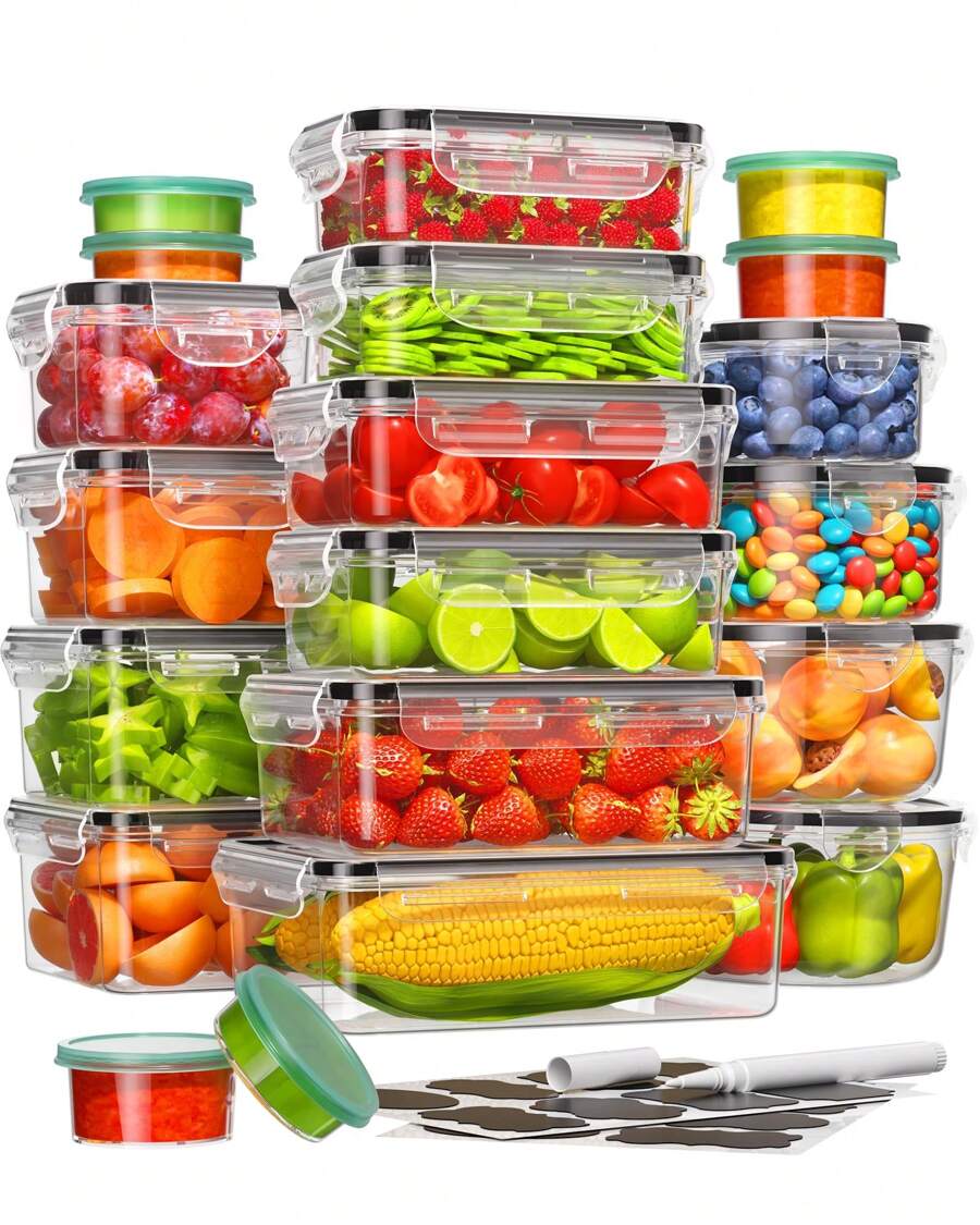 40 Piece Food Storage Containers With Lids(20 Containers & 20 Lids), Plastic Food Containers With Lids For Kitchen Storage And Organization, BPAs-Free & Leak Proof, Includes Labels & Pen