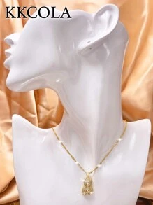 KKCOLA 1 件时尚铂金彩色锆石泰迪熊吊坠项链，节日礼物派对珠宝（锆石颜色随机） - 金黃色 - 查看 3