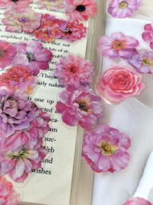 50pcs/Pack Watercolor Pink Flower & Plant Decorative PET Stickers, DIY Scrapbooking Cutting Decor Stickers - Multicolor - View 5
