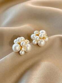 topshiny 1 Par de Brincos de Pérola Floral da Moda, Joia de Pérola Elegante de Alta Qualidade Luxuosa para Mulheres - Ouro amarelo - Visão 4