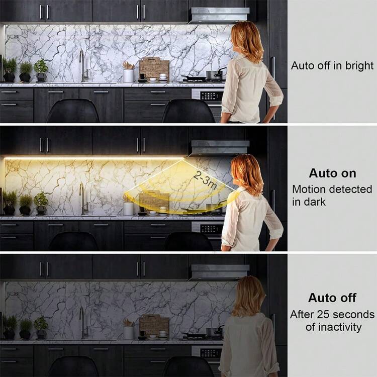 Set de 1 tira de luz LED de 3.28FT~16.4FT en color blanco cálido/frío con sensor de movimiento, tiras de luz inteligentes con detección del Body humano, interruptores de inducción fáciles de usar, adecuado para dormitorios, escaleras, entradas, armarios, gabinetes y salas de estudio (sin pilas) - monocromo - Añade 5