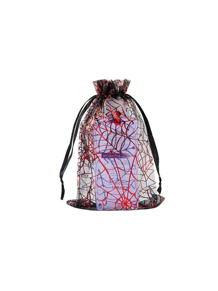 10pcs/30pcs/Pack Favors Candy Spiders & Skull Pattern Drawstring Organza Gift Bags Decor Favors Supplies Decor Decorations Home Bag - Multicolor - View 3