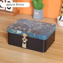 带锁和钥匙的复古锡盒，用于化妆品、文件、珠宝和其他家居用品的桌面收纳盒，适合返校使用