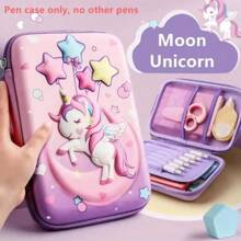 Un étui à crayons rose en EVA avec un motif de licorne en 3D stéréodimensionnel mignon, fournitures scolaires de dessin animé pour étudiant, boîte de rangement avec insert de stylo et sac en filet, grande capacité pour filles