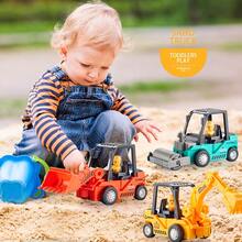 含挖掘機、推土機、壓路機、升降機玩具的建築玩具套裝，適合幼兒、3-6歲男女童，摩擦推動推行玩具車，砂坑卡車輛，建築車輛玩具套裝含推土機、挖掘機、壓路機 - 彩色 - 查看 5