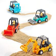 含挖掘機、推土機、壓路機、升降機玩具的建築玩具套裝，適合幼兒、3-6歲男女童，摩擦推動推行玩具車，砂坑卡車輛，建築車輛玩具套裝含推土機、挖掘機、壓路機 - 彩色 - 查看 7