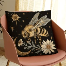4pcs, Luxurious Vintage Celestial Pattern Decorative Pillowcase - Zipper Closure, 100% Polyester, Moon Phase & Floral Print, Occult Butterfly & Bee Design - Ideal For Sofa, Bed, Car, Living Room Decoration