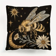 4pcs, Luxurious Vintage Celestial Pattern Decorative Pillowcase - Zipper Closure, 100% Polyester, Moon Phase & Floral Print, Occult Butterfly & Bee Design - Ideal For Sofa, Bed, Car, Living Room Decoration