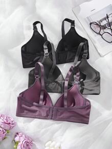 3入組女士舒適睡眠多色無線透氣軟杯實心內衣文胸 - 彩色 - 查看 2