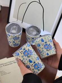 1pc Watercolor Flower Insulated Stainless Steel Cup, Double Walled Vacuum Bottle For Cold And Hot Drinks, Travel Mug For Outdoor And Gym Activities, Coffee Mug, Car Cup, Festival Gift, 350ml/11.8oz, 280ml/9.47oz