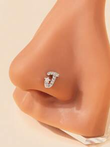 1pc 26 Letters Nose Ring Inlaid Shiny Zirconia Nose Stud Nail Ring L-Shaped Nose Nail Nose Piercing Ornament Female