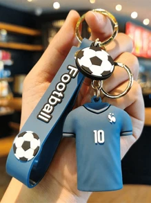 1pc PVC Casual Football Jersey Style Keychain, World Cup Football Shirt Keychain Pendant Souvenir, Sports Event Gift Car Accessories Bag Charm