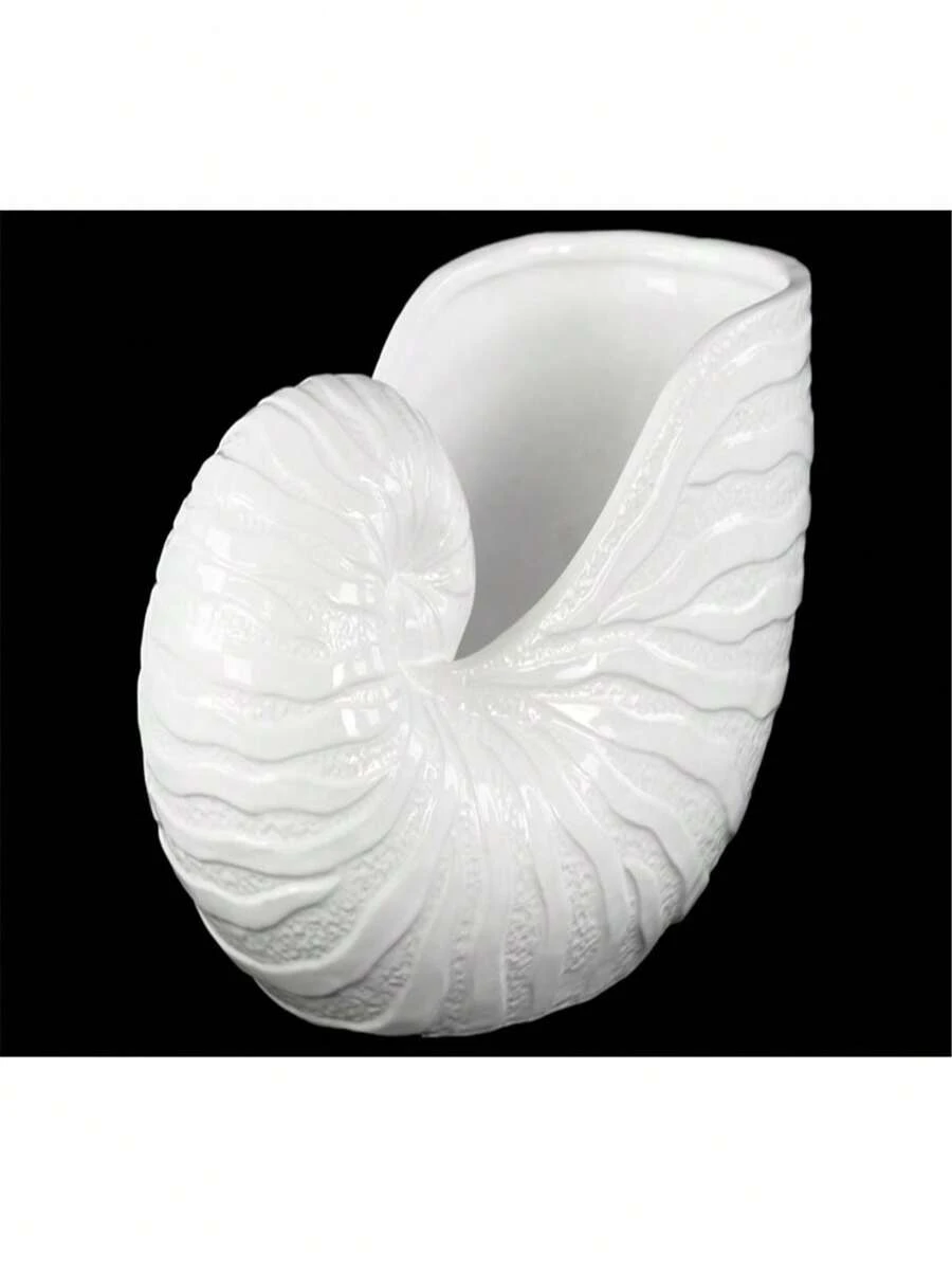 Urban Collection Ceramic Nautilus Seashell Sculpture - White - White - View 1