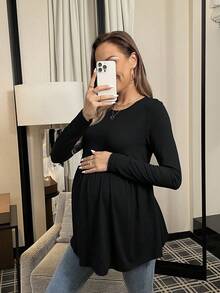Maternity Tee, Cute Design, Slim Fit, Early Autumn With Long Sleeve - Black - View 5