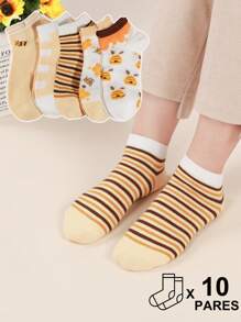 10 Pares Calcetines Amarillos Para Mujer, Finos, Transpirables, Poco Profundos Y Que No Caen, Calcetines Con Estampado De Dibujos Animados Para Mujeres Jóvenes - Amarillo - Ver 1