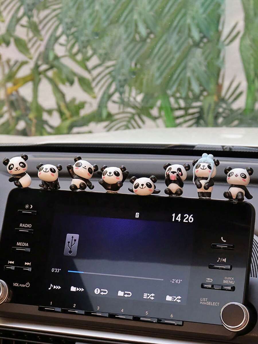 8pcs Car Decoration Ornaments Cute Panda Creative Cartoon Center Console Interior Decoration Ornaments