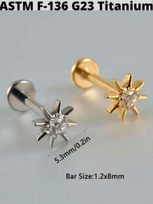 1 Stück Kubischer Zirkonia Sonne G23 Titan Knorpel Ohrringe Stecker 16G Innengewinde Stern Helix Cz Kubisch Zirkonia Blumen Ohr Tragus Piercing Schmuck Valentinstag