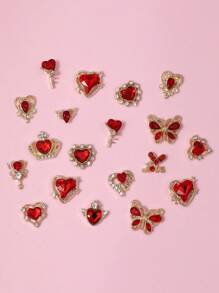 60pcs Red Heart Nail Charms Red Gold Luxury Alloy Charms For Nails Butterfly Crown 3D Gold Nail Art Rhinestones Gems Gold Nail Crystal Diamonds Jewelry Nail Art Supplies For Nails - Đỏ - Xem 4