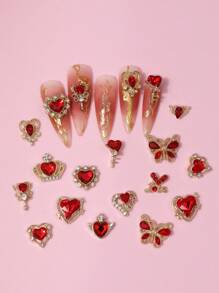 60pcs Red Heart Nail Charms Red Gold Luxury Alloy Charms For Nails Butterfly Crown 3D Gold Nail Art Rhinestones Gems Gold Nail Crystal Diamonds Jewelry Nail Art Supplies For Nails - Đỏ - Xem 3
