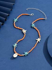 1 件女士波西米亚串珠海星贝壳项链海滩防水彩色项链日常珠宝 - 彩色 - 查看 6