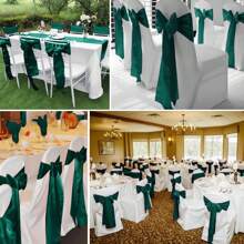 10pcs Dark Green Satin Chair Sashes With Bow For Chair Back Wedding Banquet Party Home Kitchen Decoration, Thanksgiving/Christmas - Dark Green 01 - View 1